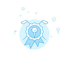 Golf Club Seal Emblem Flat Vector Illustration, Icon. Light Blue Monochrome Design. Editable Stroke