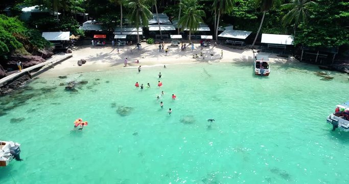 Phu Quoc Island by fly cam QUA G&Oacute;C NH&Igrave;N .Aerial view for beautiful beach with palms and crystal clear water 