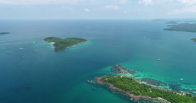 Phu Quoc Island by fly cam QUA G&Oacute;C NH&Igrave;N .Aerial view for beautiful beach with palms and crystal clear water 