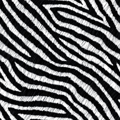 Embroidered zebra skin print. Black and white patchwork ornament. Vector illustration.