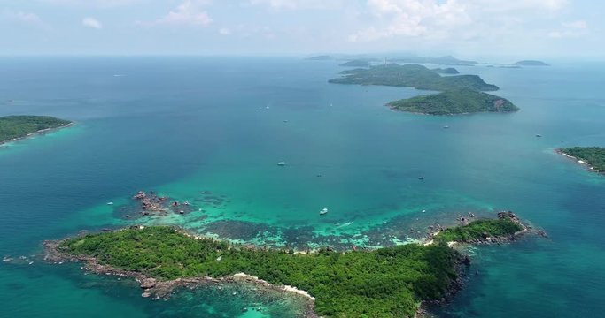 Phu Quoc Island by fly cam QUA G&Oacute;C NH&Igrave;N .Aerial view for beautiful beach with palms and crystal clear water 