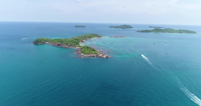 Phu Quoc Island by fly cam QUA G&Oacute;C NH&Igrave;N .Aerial view for beautiful beach with palms and crystal clear water 