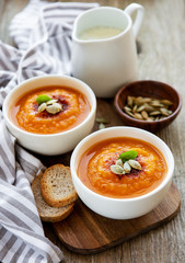 Bowls of pumpkin soup