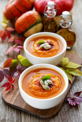 Bowls of pumpkin soup