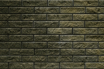 Abstract green gray brick wall texture for wallpaper design. Brick wall grunge background. Wall cement texture. Dark grey stone background. Decorative tile on concrete wall.