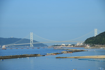 神戸・須磨海岸より明石海峡大橋と海釣り公園