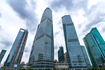 Fototapeta na wymiar Shanghai Oriental pearl tower near the high-rises and traffic