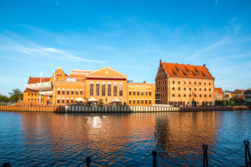 Obraz premium Gdansk at night with reflection in Motlawa river, Poland