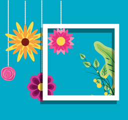 frame square with flowers hanging decoration