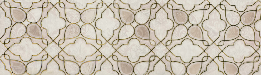 marble kitchen wall tile with abstract mosaic geometric pattern, vintage paper texture