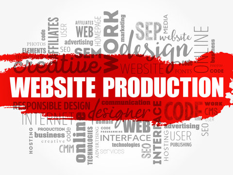 Website production process word cloud, technology concept background