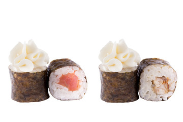 Classic sushi roll. Sushi at white background. Japanese seafood sushi , roll a white background. Close-up.
