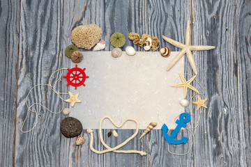 Marine background with a sheet of paper