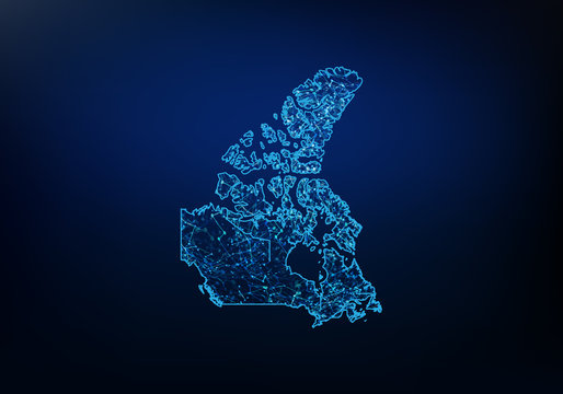 Abstract Of Canada Map Network, Internet And Global Connection Concept, Wire Frame 3D Mesh Polygonal Network Line, Design Sphere, Dot And Structure. Vector Illustration Eps 10.