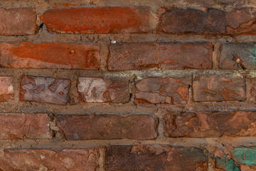 Texture wall of red old brick. Small and long bricks. Texture for the background