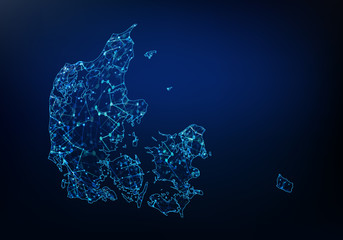 Abstract of denmark map network, internet and global connection concept, Wire Frame 3D mesh polygonal network line, design sphere, dot and structure. Vector illustration eps 10.