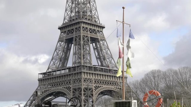 Eiffel Tower Paris France Overcast 4K