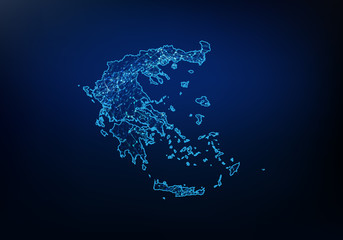 Abstract of greece map network, internet and global connection concept, Wire Frame 3D mesh polygonal network line, design sphere, dot and structure. Vector illustration eps 10.