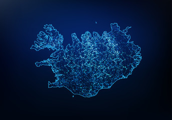 Abstract of iceland map network, internet and global connection concept, Wire Frame 3D mesh polygonal network line, design sphere, dot and structure. Vector illustration eps 10.