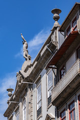 Fragments of traditional Portuguese architecture of old buildings in Porto old town, Portugal.