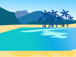 Fototapeta na wymiar Vacation background, island nature, beach. In minimalist style Cartoon flat Vector