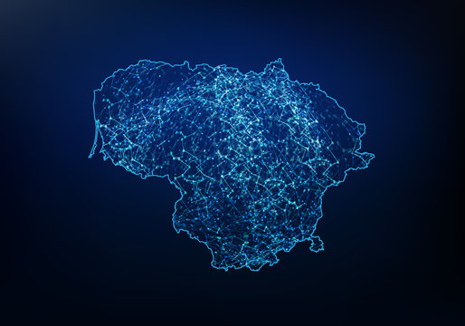 Abstract of lithuania map network, internet and global connection concept, Wire Frame 3D mesh polygonal network line, design sphere, dot and structure. Vector illustration eps 10.