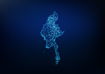 Abstract of myanmar map network, internet and global connection concept, Wire Frame 3D mesh polygonal network line, design sphere, dot and structure. Vector illustration eps 10.