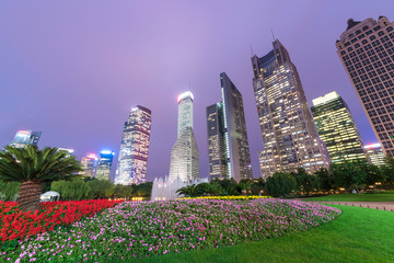 High-rise buildings and gardens in the evening