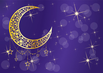 Obraz na płótnie Canvas Ramadan kareem greeting template islamic crescent. Vector illustration moon and stars