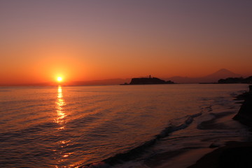 江ノ島と夕日