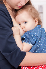 Breast feeding. Mum feeds the child.