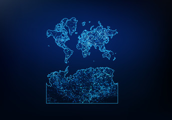 Abstract of world With Antarctica map network, internet and global connection concept, Wire Frame 3D mesh polygonal network line, design sphere, dot and structure. Vector illustration eps 10.