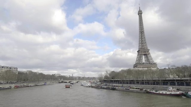 Eiffel Tower Paris France Overcast 4K