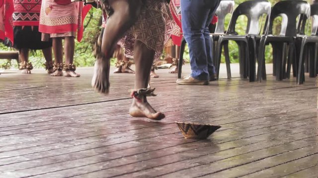 Zulu Tribesman Stopping Feet During Traditional Dance Ritual in Swaziland
