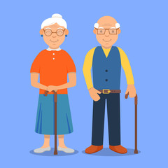 Old Man Lady.Granny family character. Grandmother and grandfather cartoon.Flat vector.