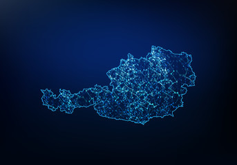 Abstract of austria map network, internet and global connection concept, Wire Frame 3D mesh polygonal network line, design sphere, dot and structure. Vector illustration eps 10.