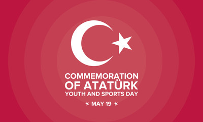 Commemoration of Ataturk, Youth and Sports Day. Celebrated annual in may 19. 100 years anniversary. National holiday in Turkey. Poster, card, banner and background. Vector illustration