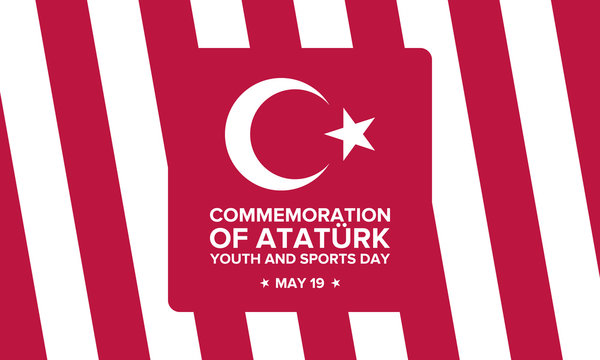 Commemoration of Ataturk, Youth and Sports Day. Celebrated annual in may 19. 100 years anniversary. National holiday in Turkey. Poster, card, banner and background. Vector illustration