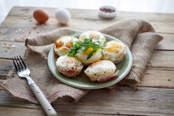 Homemade Snack with mushroom and bacon And egg