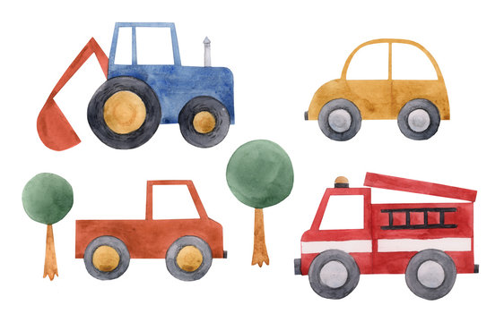 Watercolor baby cars set