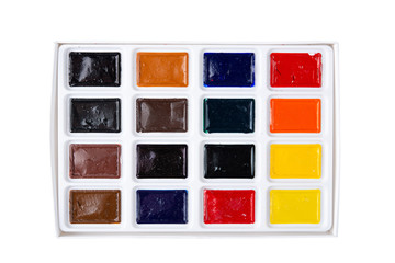 Set of watercolor paints on a white background