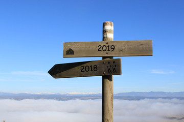 two signs indicating the year