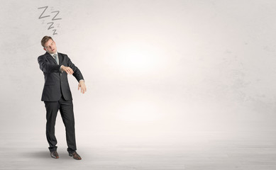 Tired businessman with sleeping sickness going somewhere
