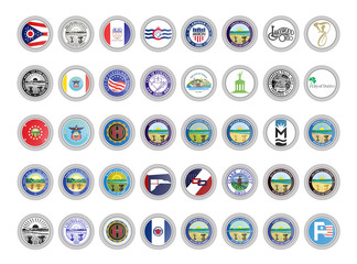 Set of vector icons. Flags and seals of Ohio state, USA. 3D illustration.   - 265767331