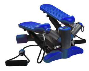 Isolated fitness machine, blue stepper on white background. Air stepper.