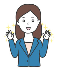 喜ぶスーツを着た女性