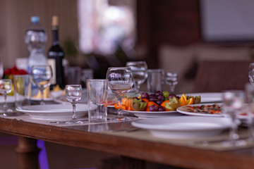 wedding table setting in the restaurant,shot in natural light