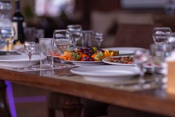 wedding table setting in the restaurant,shot in natural light
