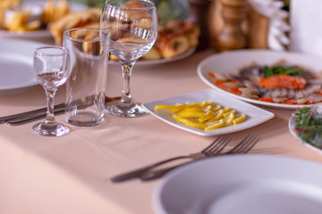 wedding table setting in the restaurant,shot in natural light
