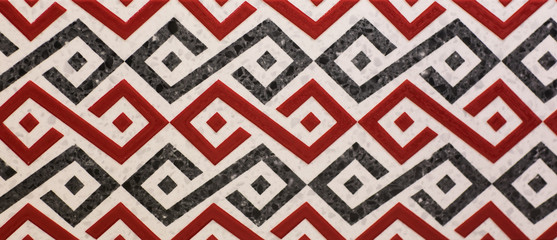 marble kitchen wall tile with abstract mosaic geometric pattern, vintage paper texture